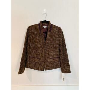 Pendleton Wool Blend Size 8 Petite Maroon Yellow Purple Tweed Zip Up Blazer NWT
